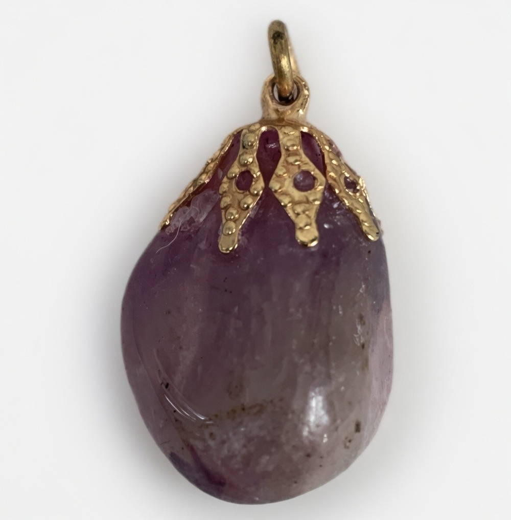 Natural Purple Amethyst Tumbled Stone Pendant Gold Tone Cap Jewelry